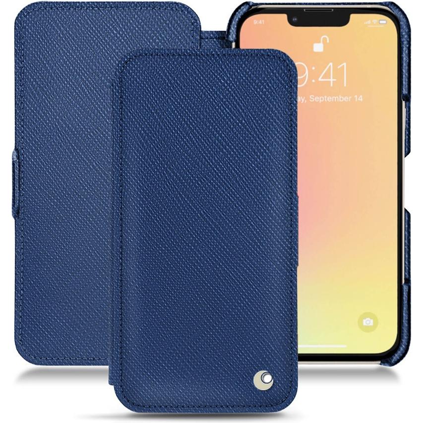 Noreve Lederschutzhülle horizontal (Apple iPhone 13 mini), Smartphone Hülle, Blau