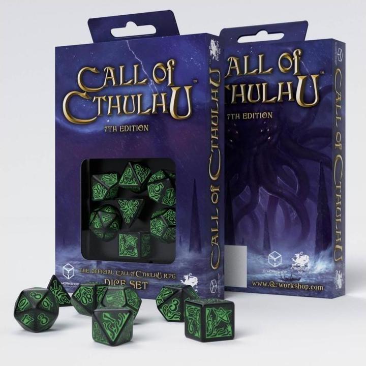 Immagine prodotto Q Workshop SCTR21 - Set di dadi neri e verdi Call of Cthulhu 7a Edizione (7)