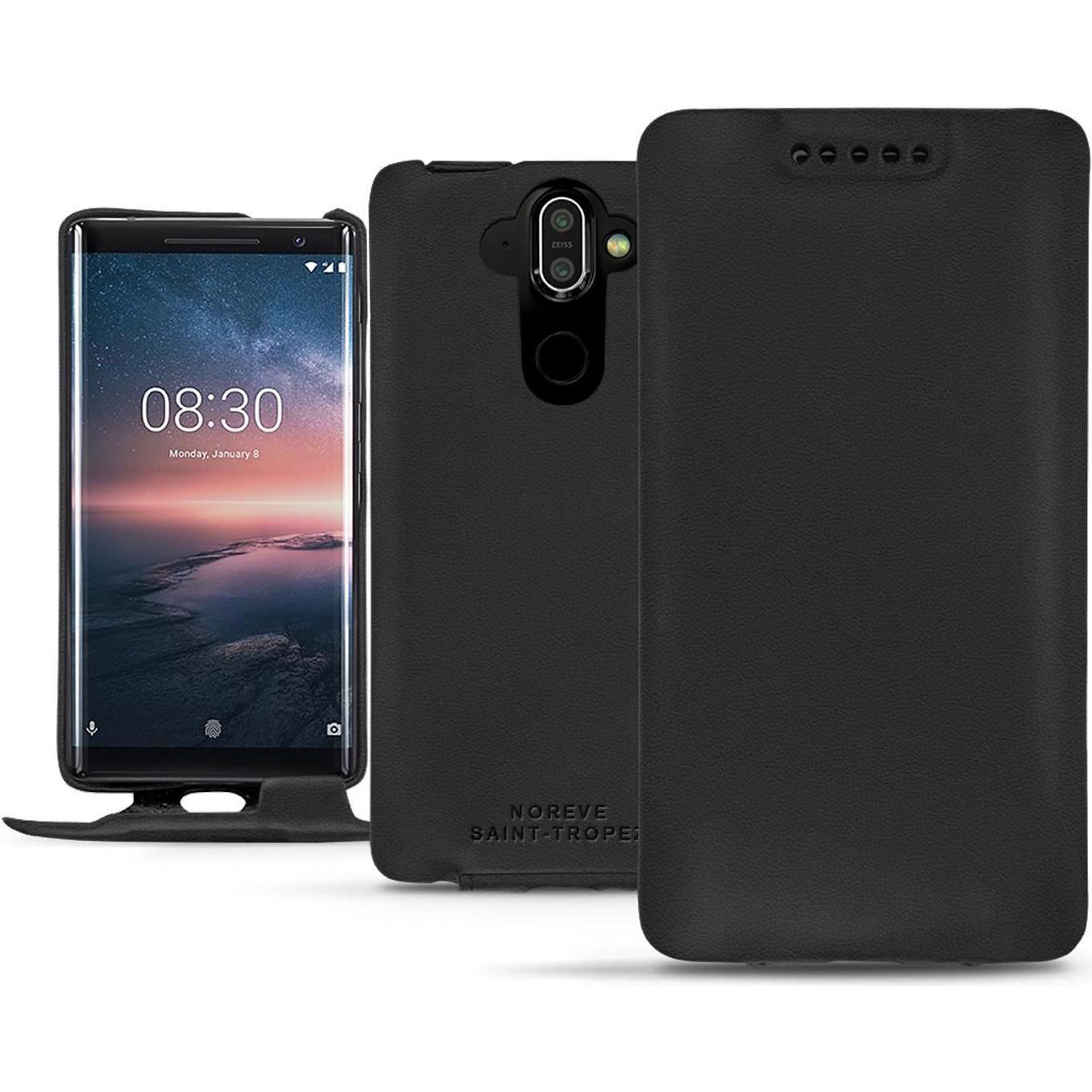 Noreve Lederschutzhülle vertikal (Nokia 8 Sirocco), Smartphone Hülle, Schwarz