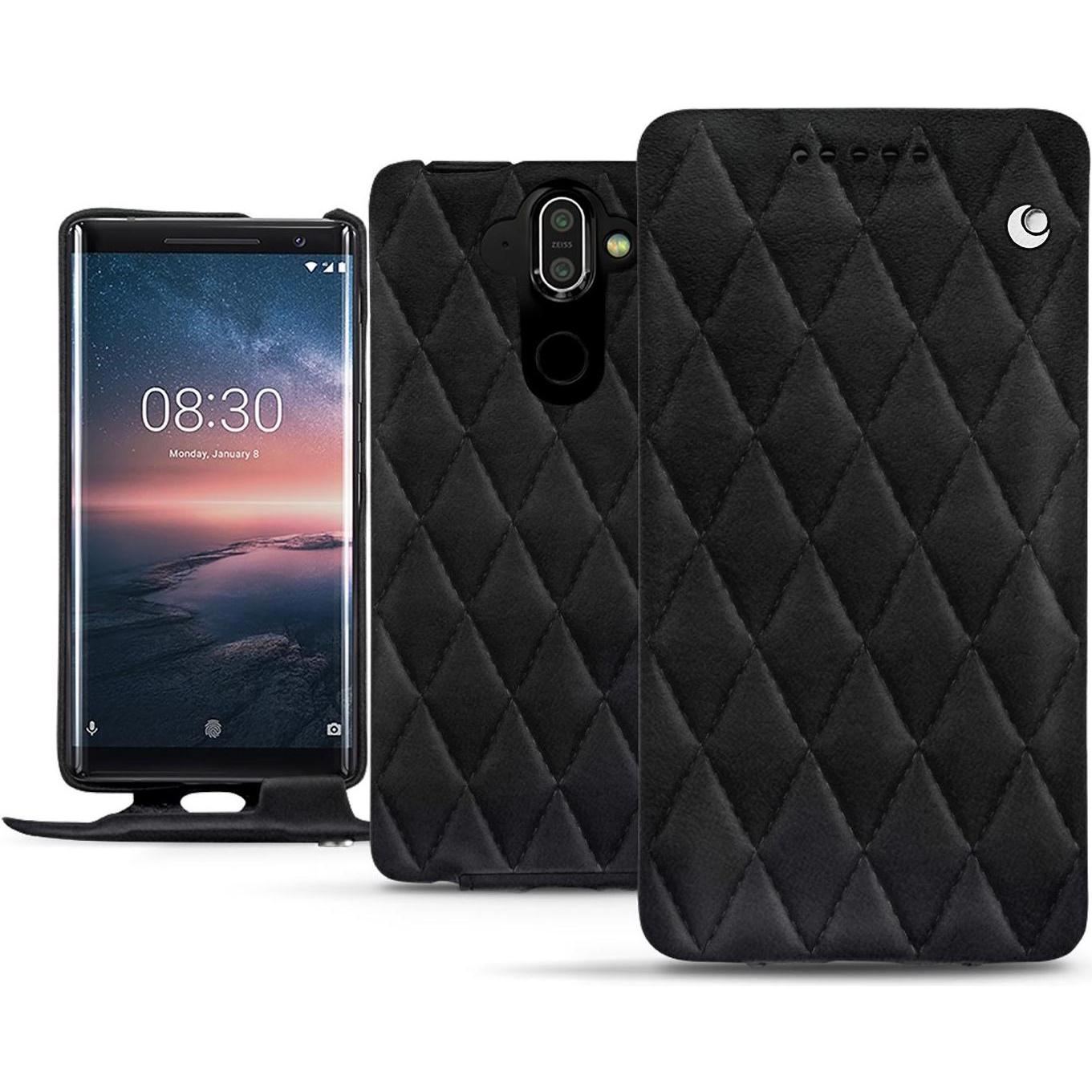 Noreve Lederschutzhülle vertikal (Nokia 8 Sirocco), Smartphone Hülle, Schwarz