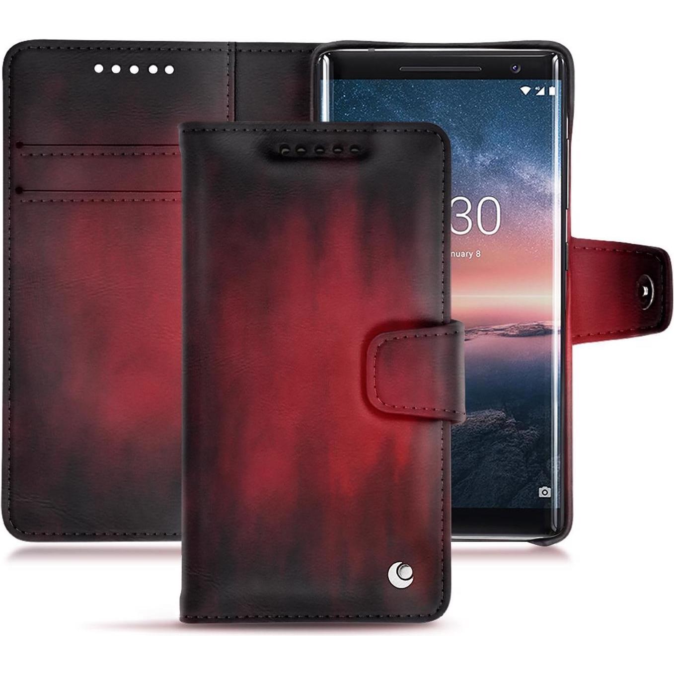 Noreve Lederschutzhülle Wallet (Nokia 8 Sirocco), Smartphone Hülle, Rot