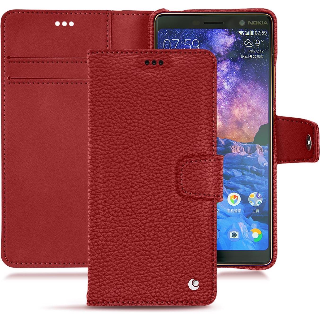 Noreve Lederschutzhülle Wallet (Nokia 7 Plus), Smartphone Hülle, Rot