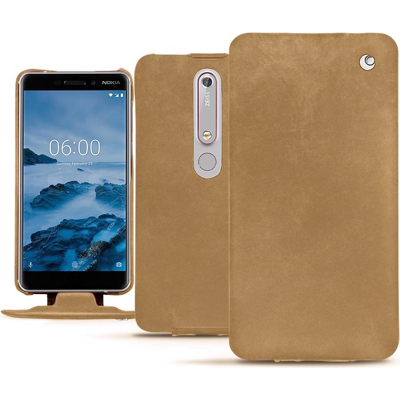 Noreve Lederschutzhülle vertikal (Nokia 6 (2018)), Smartphone Hülle, Braun