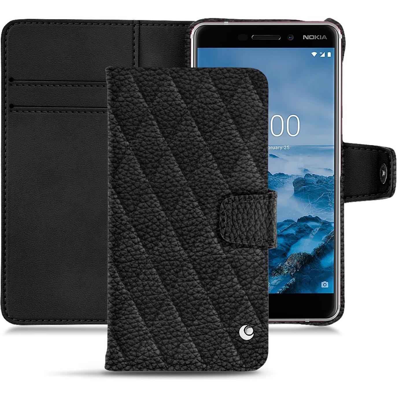 Noreve Lederschutzhülle Wallet (Nokia 6 (2018)), Smartphone Hülle, Schwarz