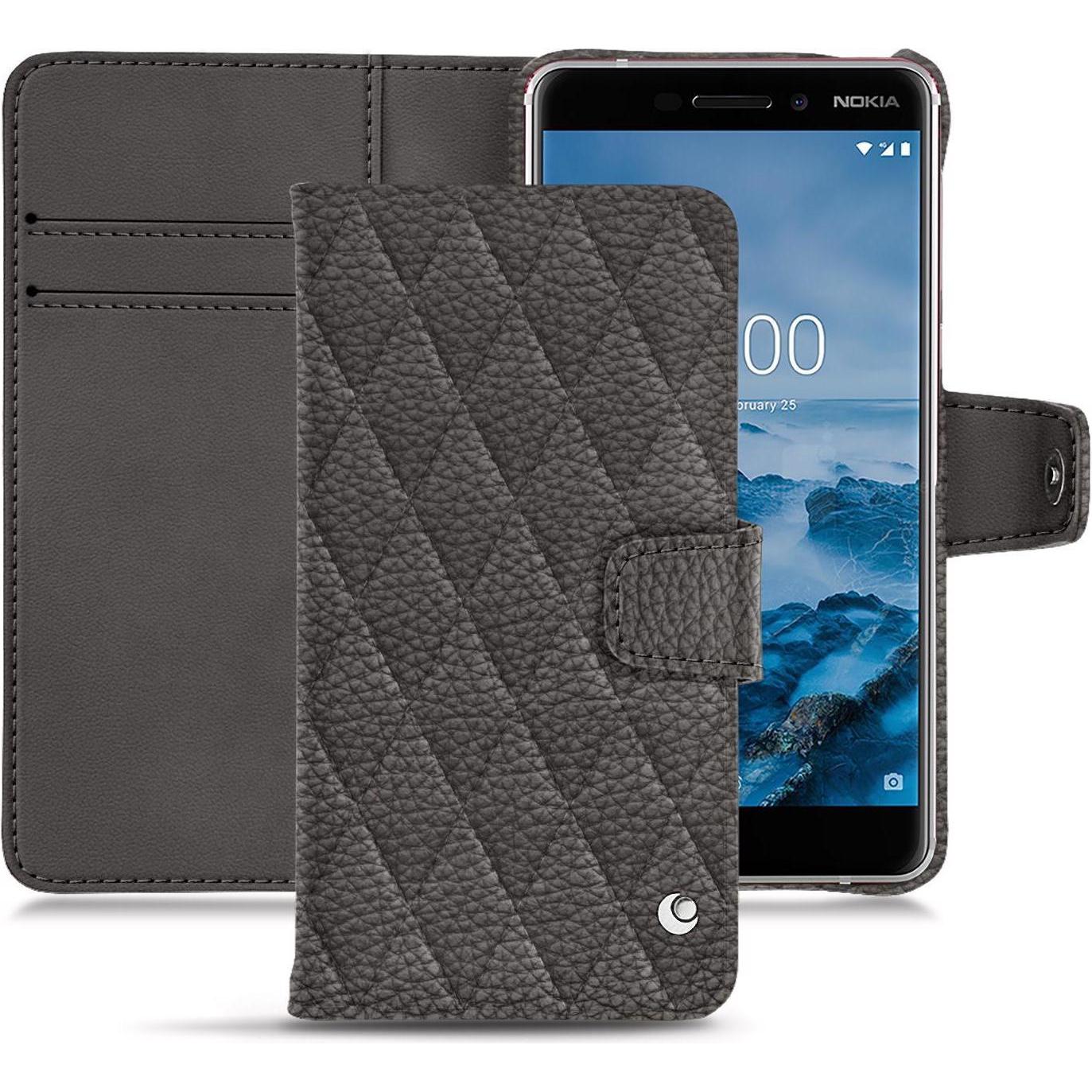 Noreve Lederschutzhülle Wallet (Nokia 6 (2018)), Smartphone Hülle, Grau