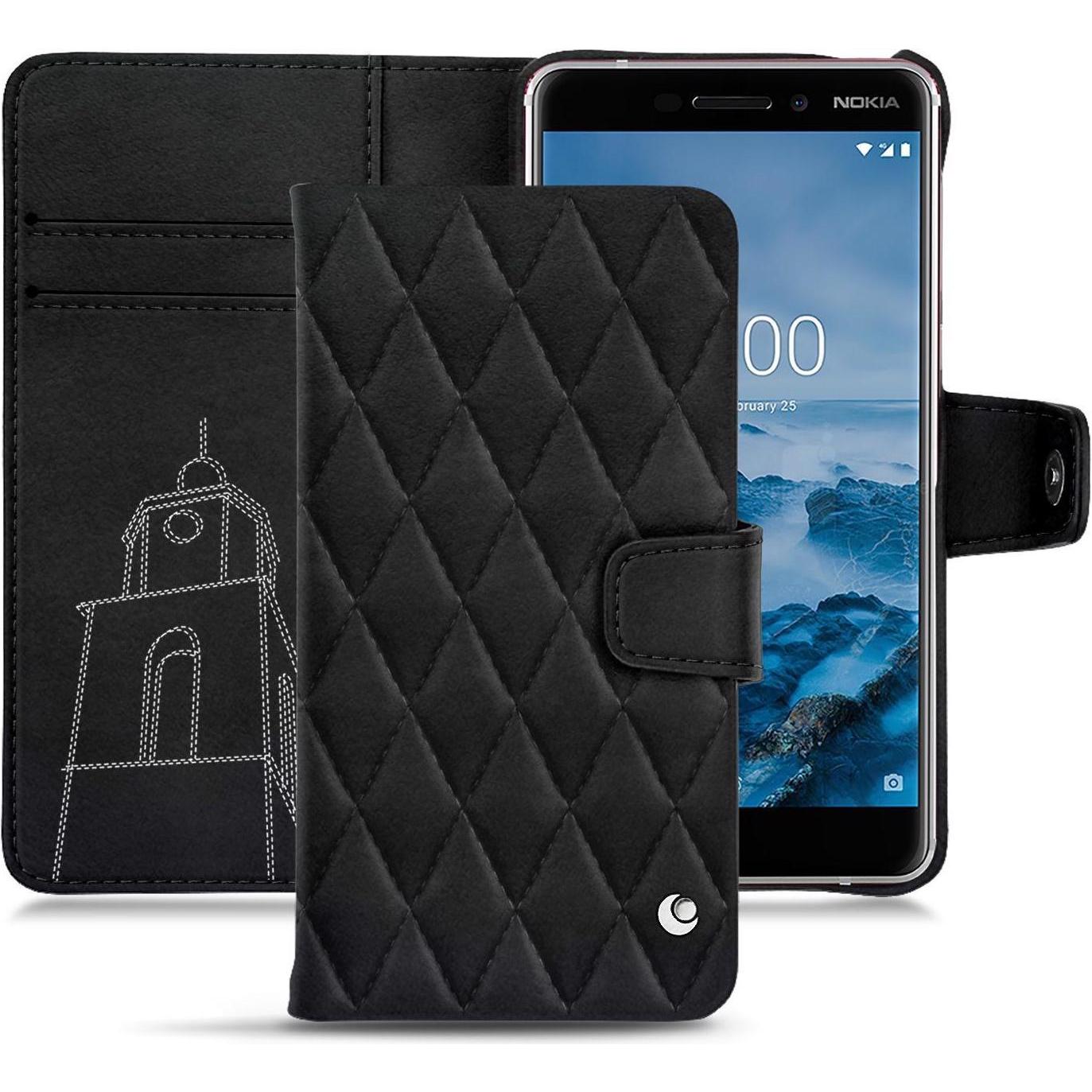 Noreve Lederschutzhülle Wallet (Nokia 6 (2018)), Smartphone Hülle, Schwarz