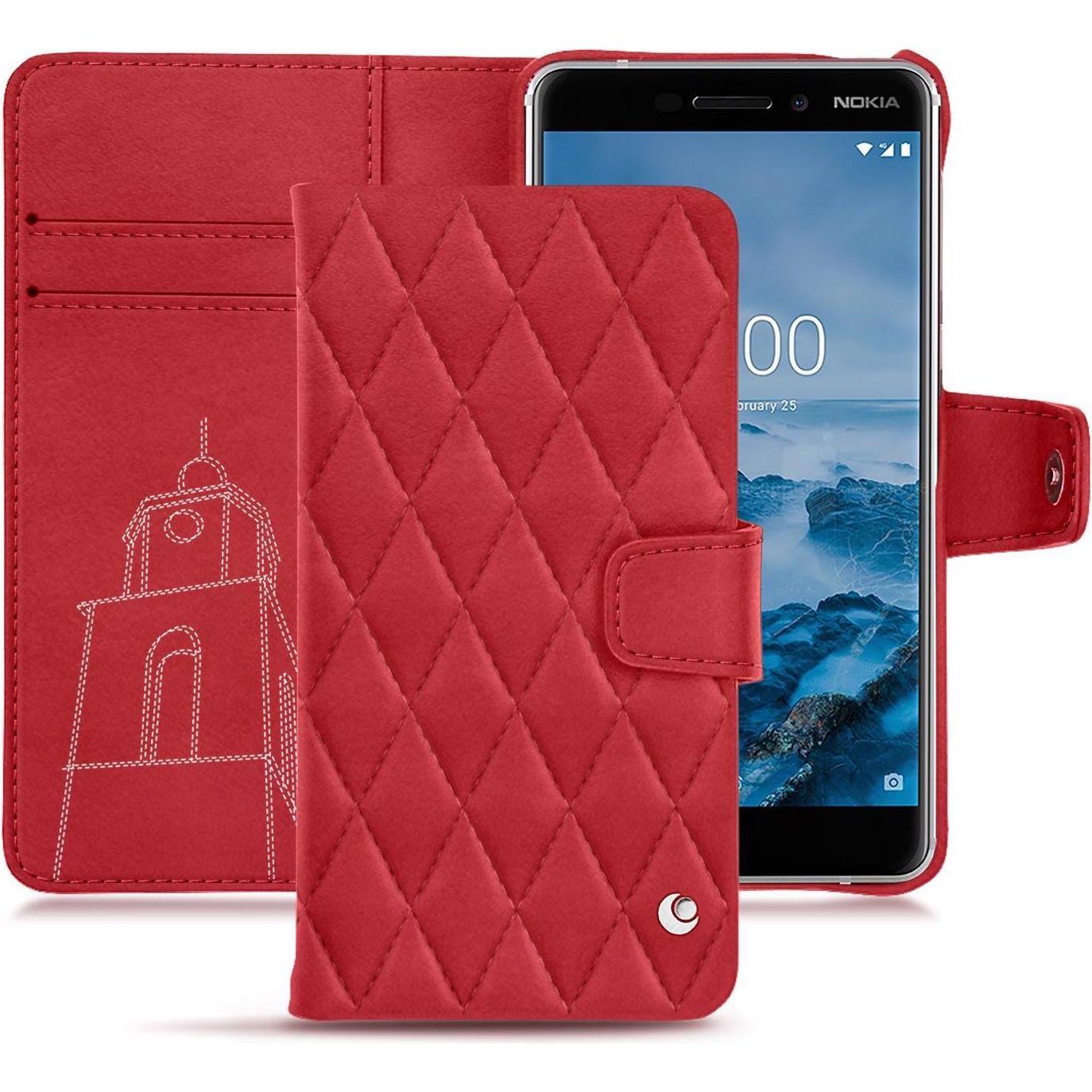 Noreve Lederschutzhülle Wallet (Nokia 6 (2018)), Smartphone Hülle, Rot