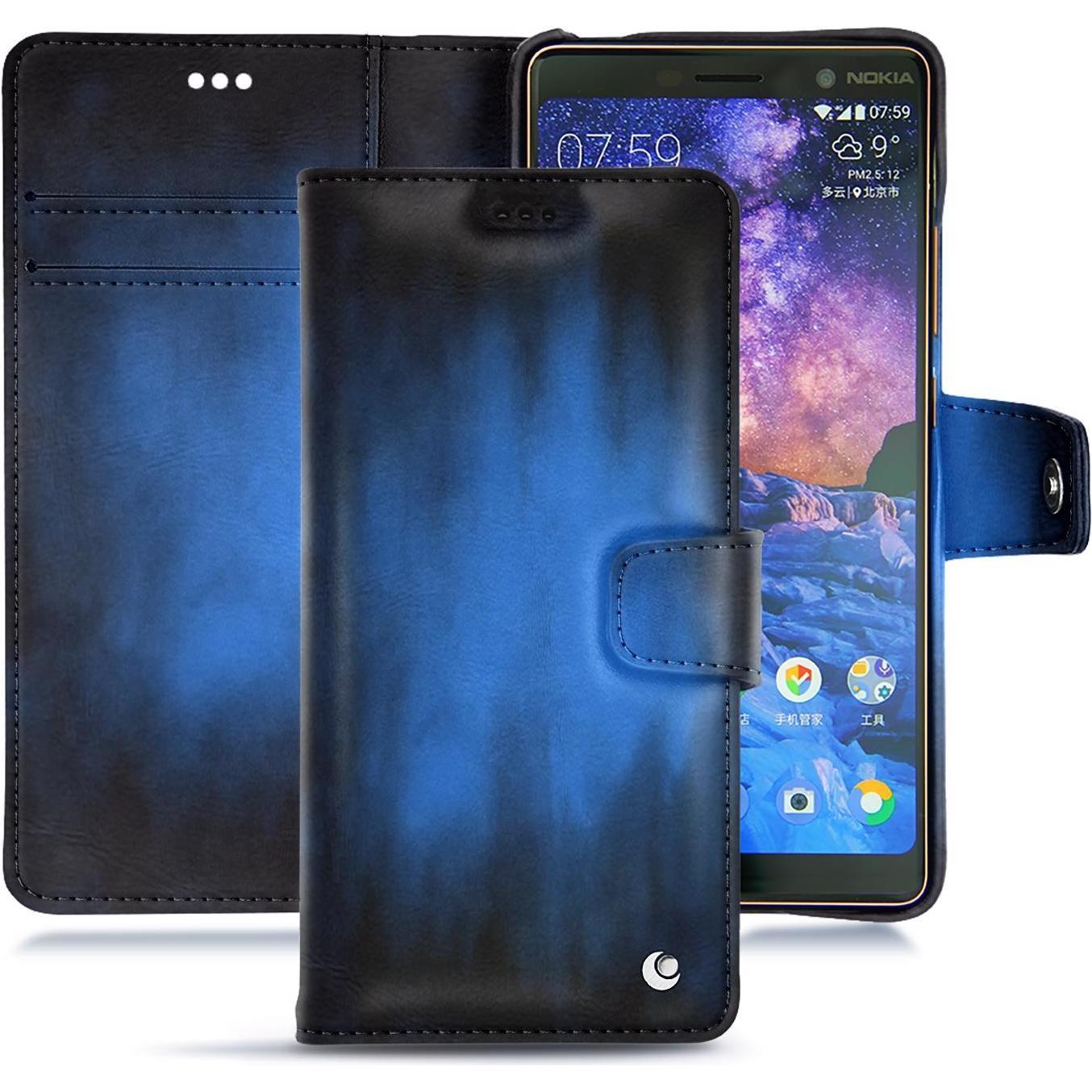 Noreve Lederschutzhülle Wallet (Nokia 7 Plus), Smartphone Hülle, Blau