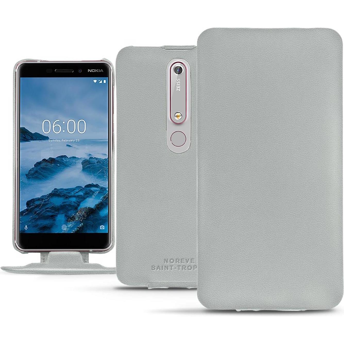 Noreve Lederschutzhülle vertikal (Nokia 6 (2018)), Smartphone Hülle, Grau