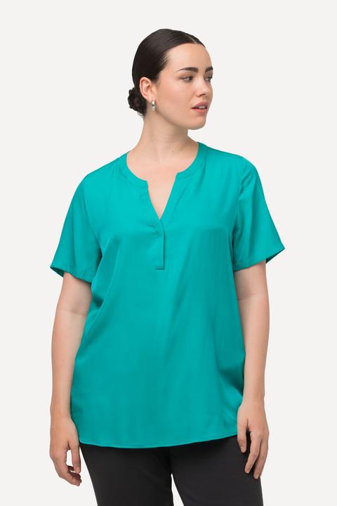 Actual product image Ulla Popken Short Sleeve Split Neck Satin Blouse (46, 48)