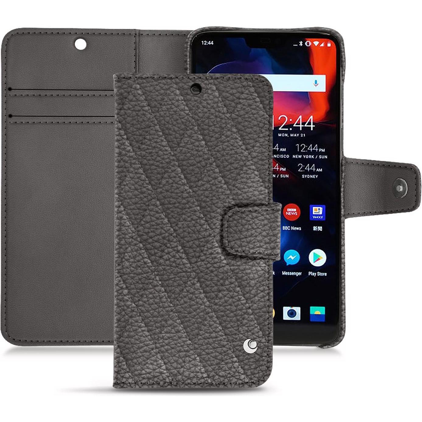 Noreve Lederschutzhülle Wallet (OnePlus 6), Smartphone Hülle, Grau