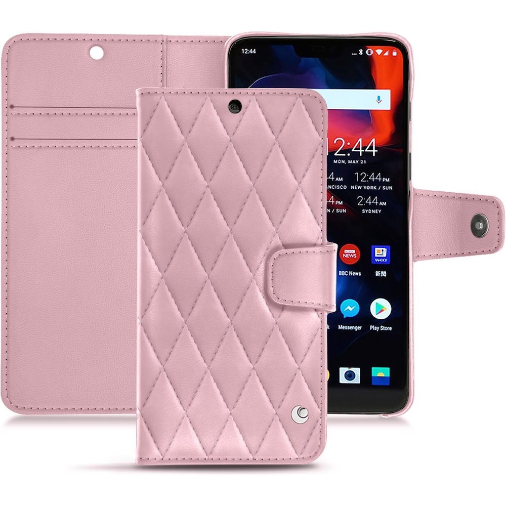 Noreve Lederschutzhülle Wallet (OnePlus 6), Smartphone Hülle, Rosa