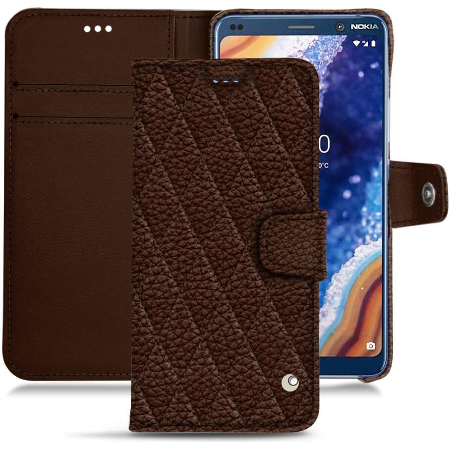 Noreve Lederschutzhülle Wallet (Nokia 9 PureView), Smartphone Hülle, Braun
