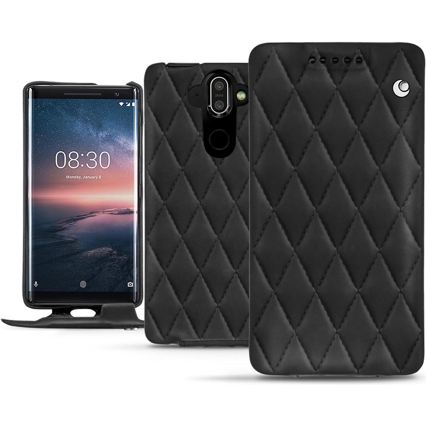 Noreve Lederschutzhülle vertikal (Nokia 8 Sirocco), Smartphone Hülle, Schwarz