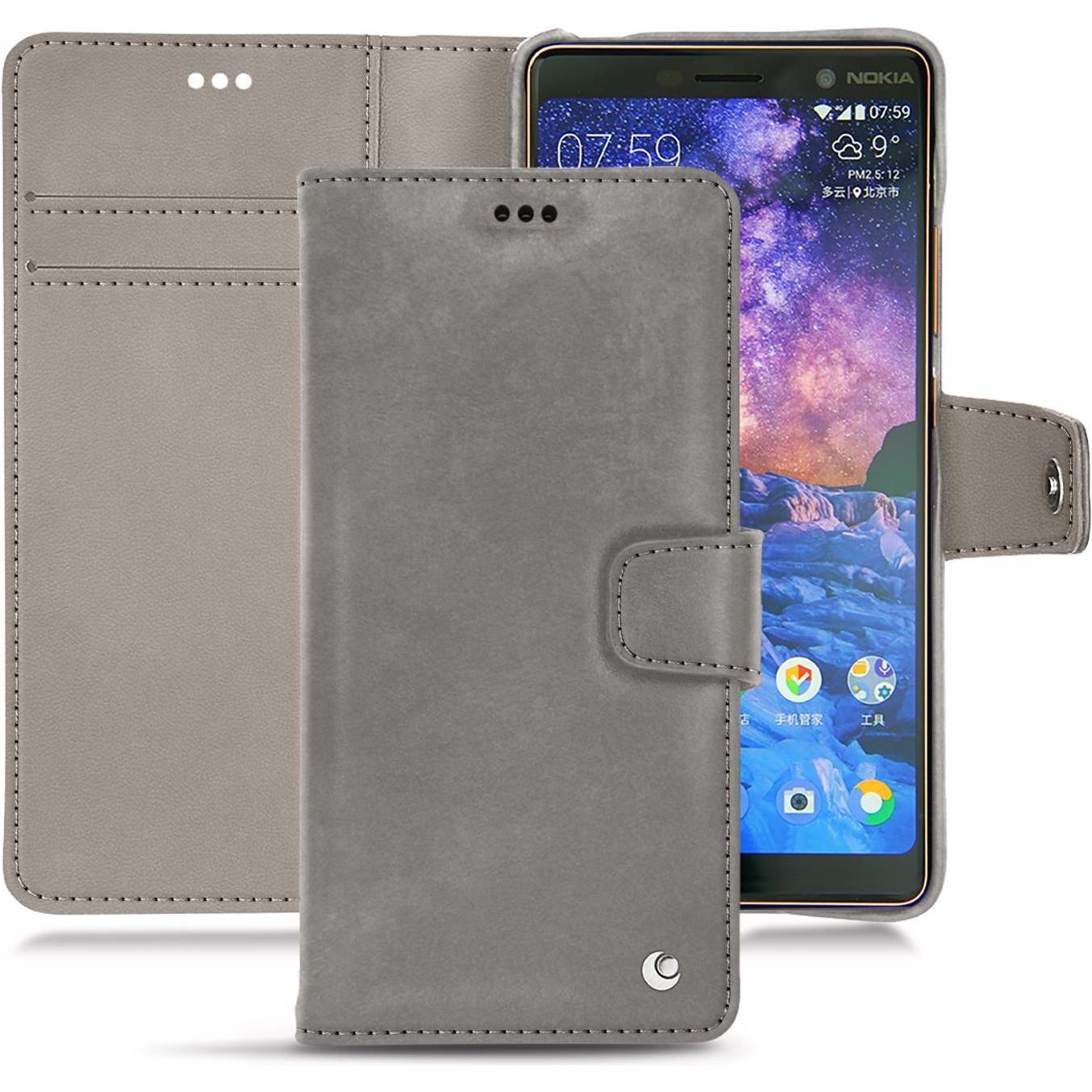Noreve Lederschutzhülle Wallet (Apple iPhone 7 Plus), Smartphone Hülle, Grau