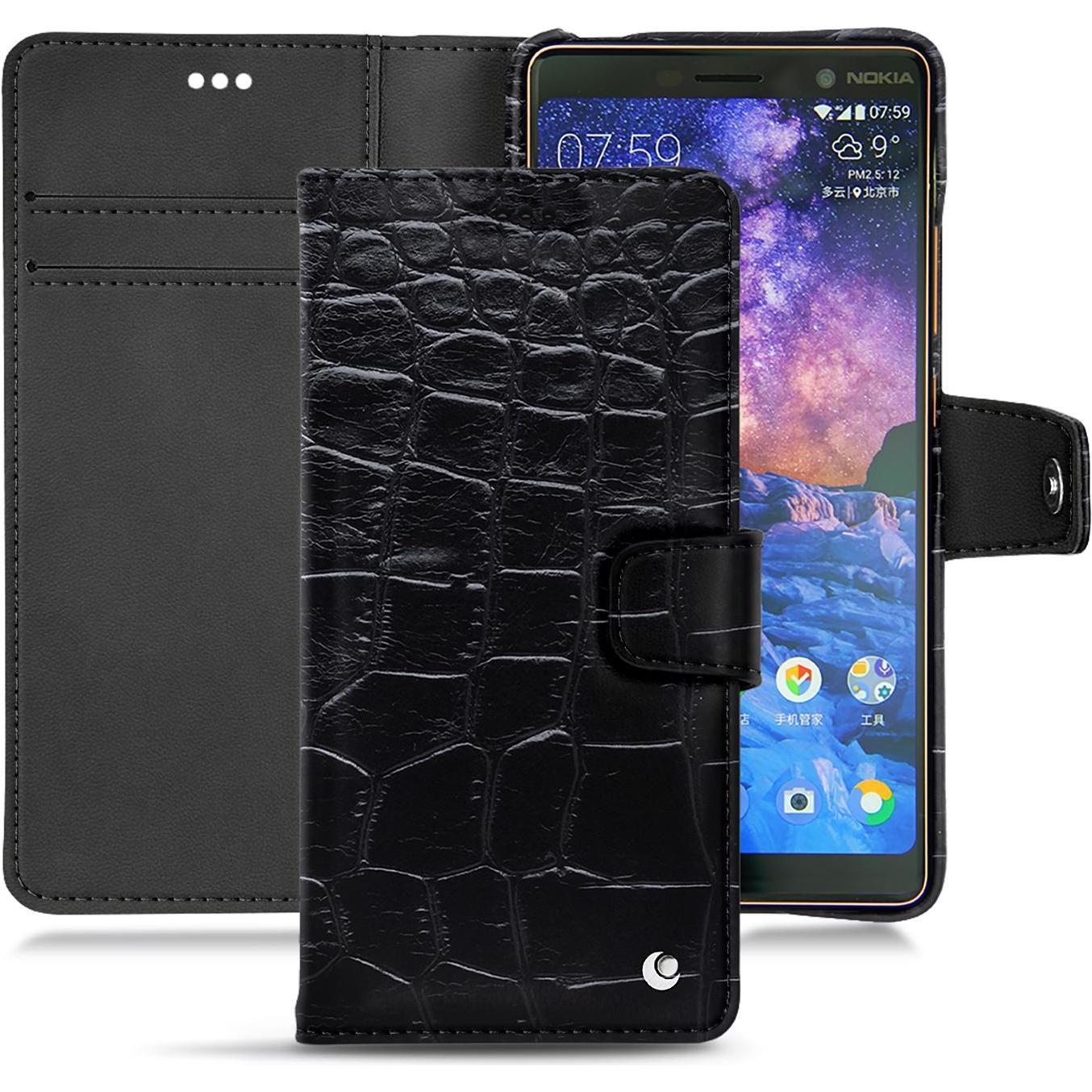 Noreve Lederschutzhülle Wallet (Nokia 7 Plus), Smartphone Hülle, Schwarz