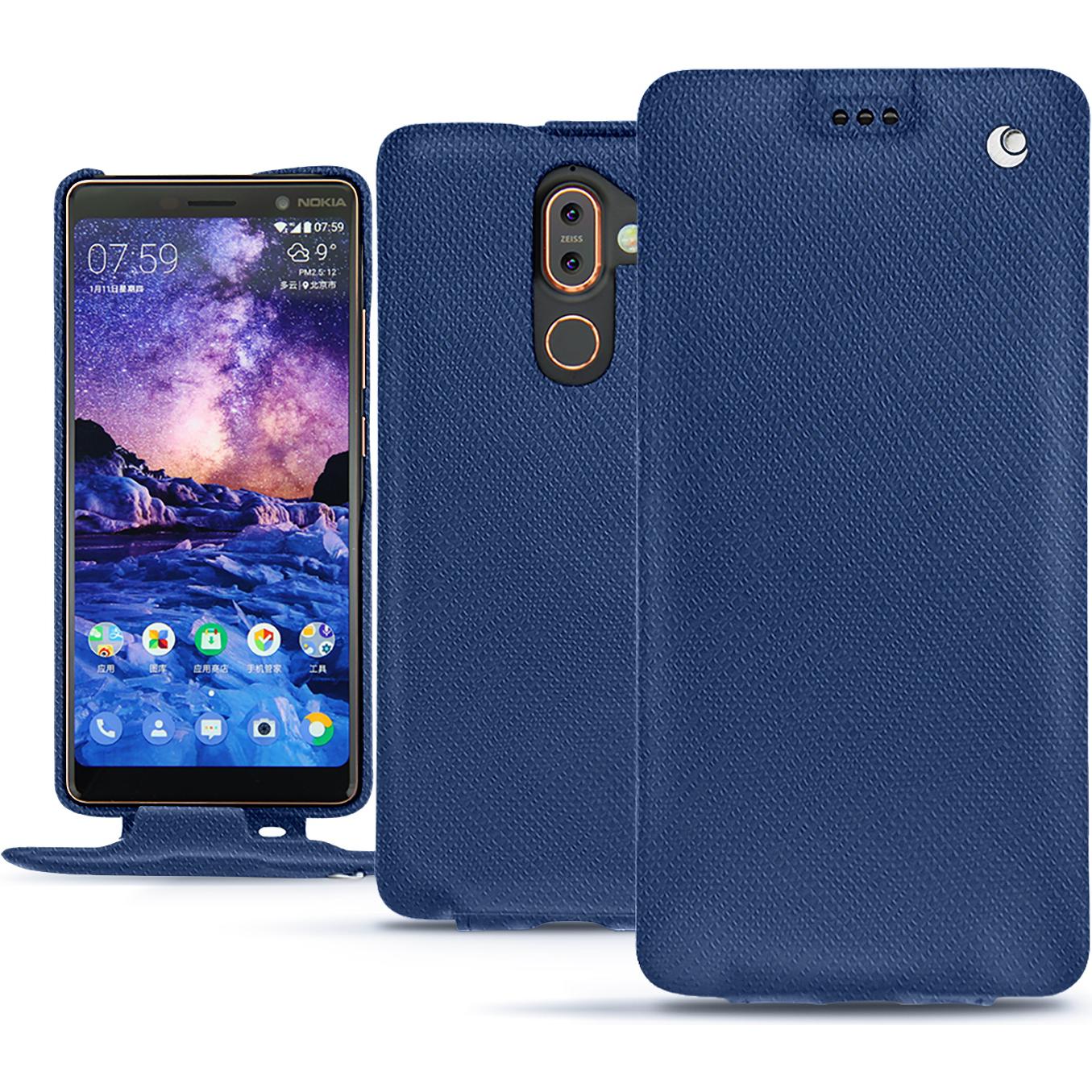 Noreve Lederschutzhülle vertikal (Apple iPhone 7 Plus), Smartphone Hülle, Blau