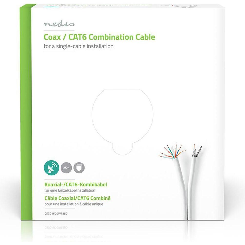 Thumbnail - Nedis IEC (Coax) CAT6 Kombikabel RG59 75 Ohm Doppelt geschirmt Eca 25.0 m rund Weiss (75 dB, Antennenkabel), Antennenkab...