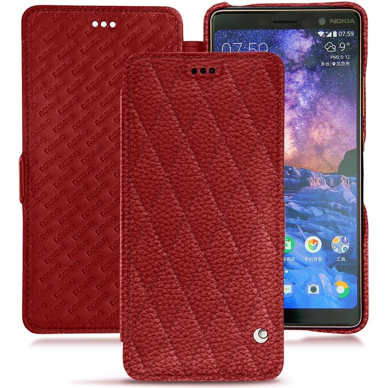 Noreve Lederschutzhülle horizontal (Apple iPhone 7 Plus), Smartphone Hülle, Rot