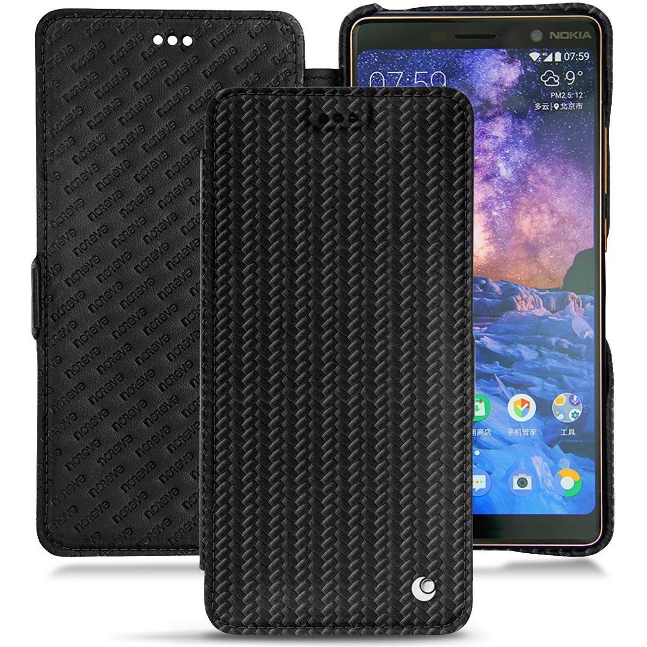 Noreve Lederschutzhülle horizontal (Nokia 7 Plus), Smartphone Hülle, Schwarz