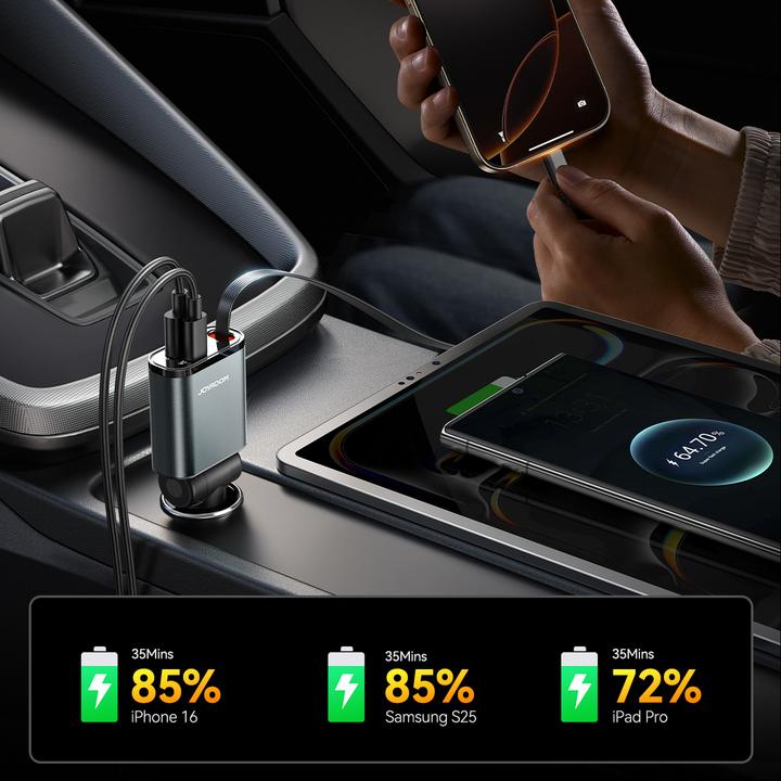 Actual product image Joyroom 3-in-1 Car Charger with Retractable USB-C Cable