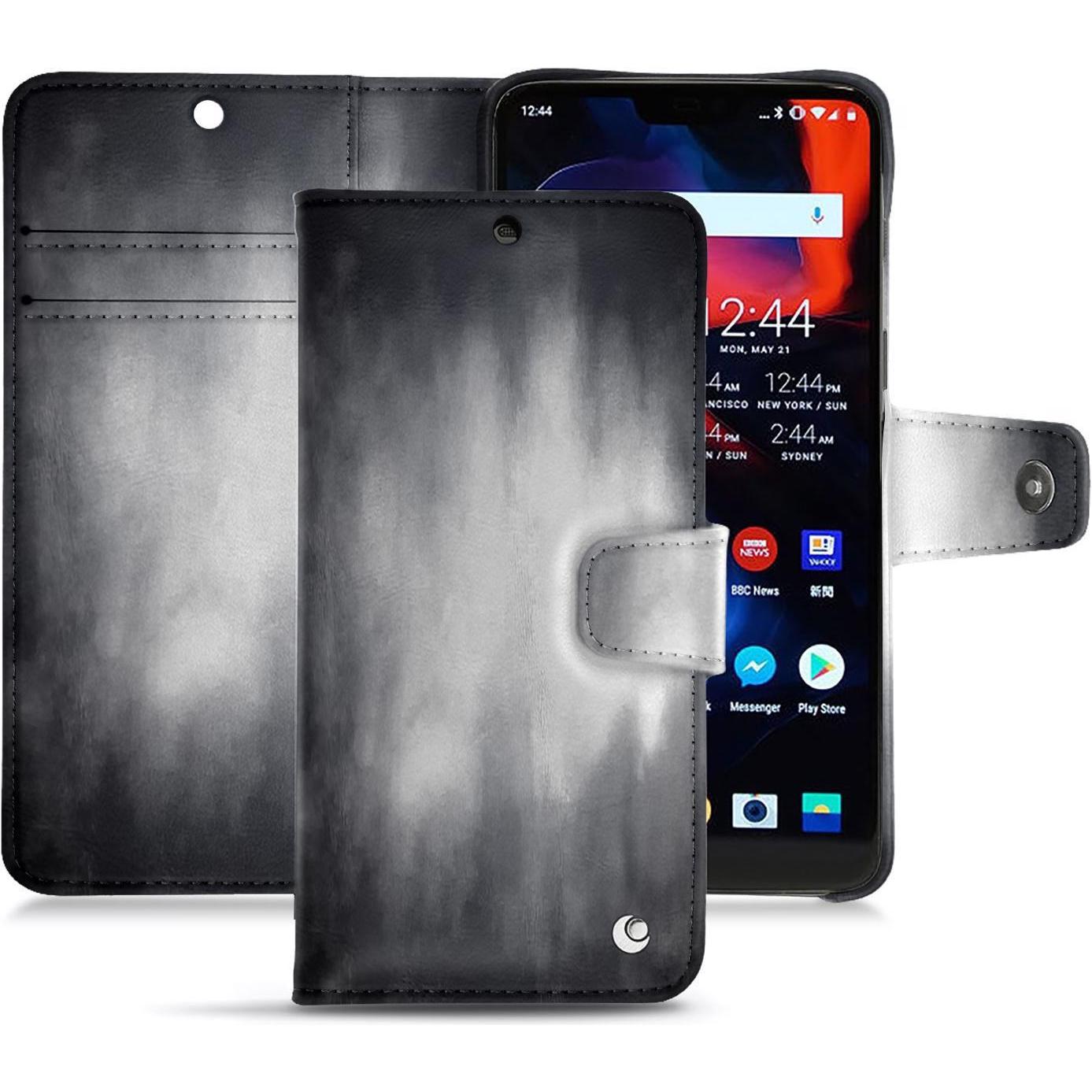 Noreve Lederschutzhülle Wallet (OnePlus 6), Smartphone Hülle, Grau