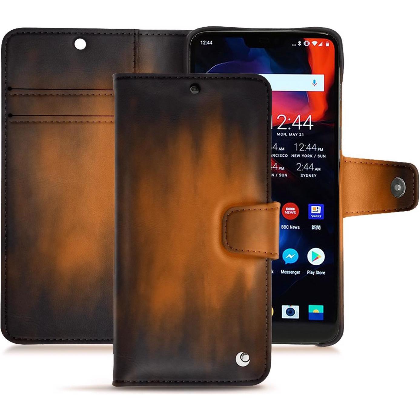 Noreve Lederschutzhülle Wallet (OnePlus 6), Smartphone Hülle, Braun
