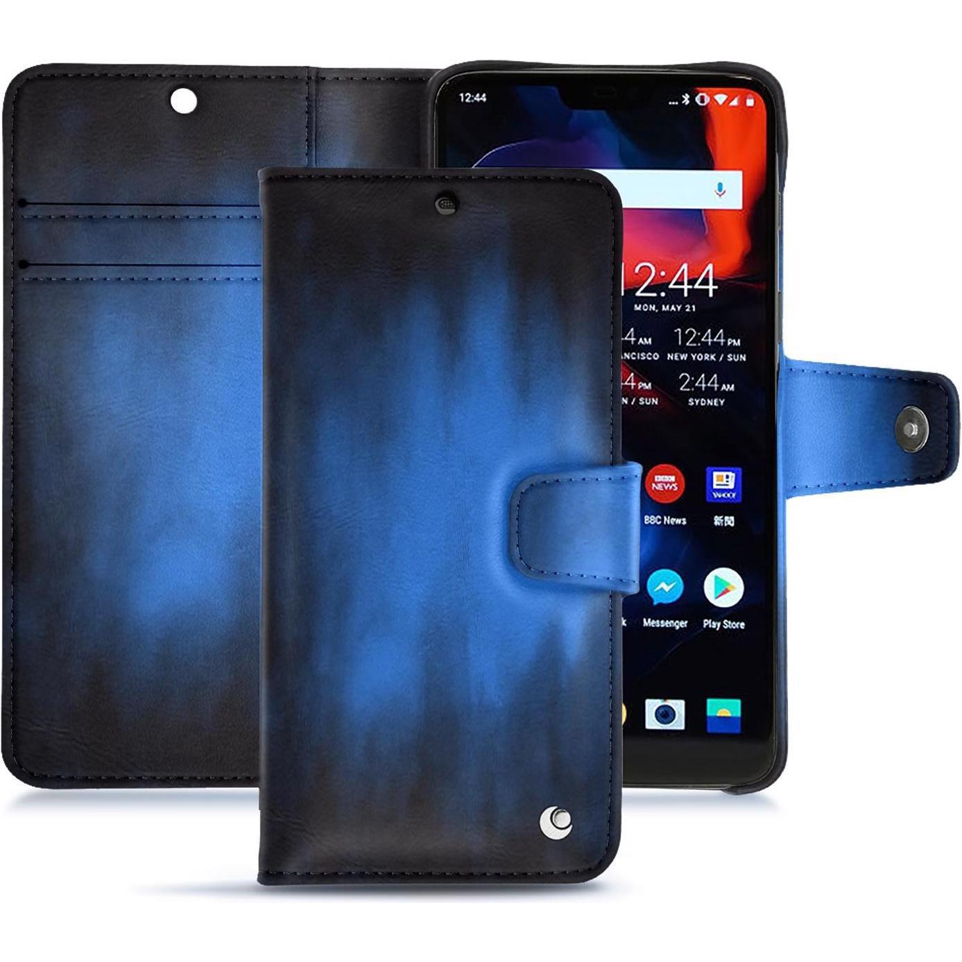 Noreve Lederschutzhülle Wallet (OnePlus 6), Smartphone Hülle, Blau
