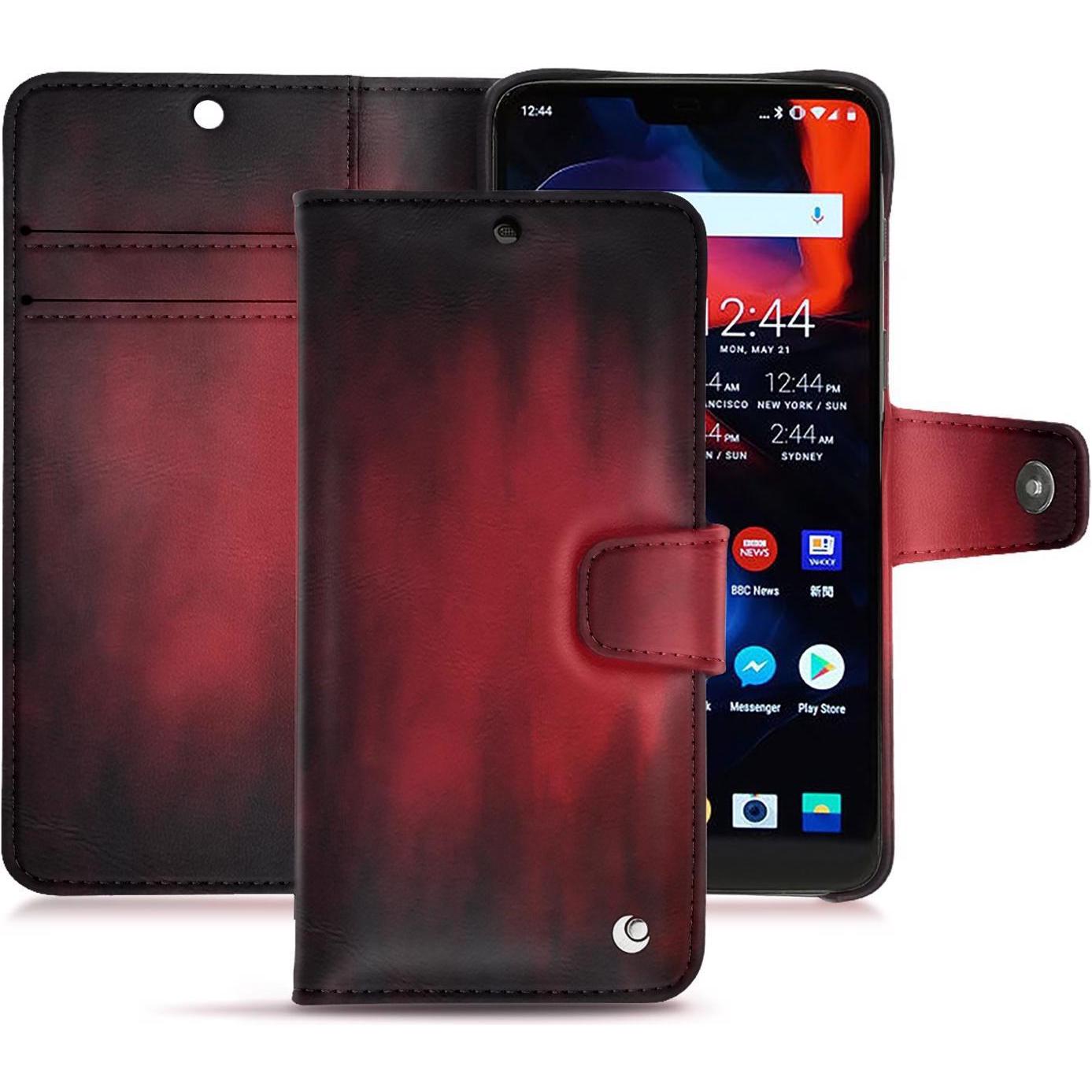 Noreve Lederschutzhülle Wallet (OnePlus 6), Smartphone Hülle, Rot