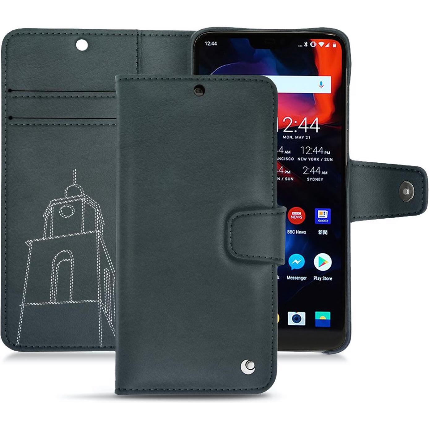 Noreve Lederschutzhülle Wallet (OnePlus 6), Smartphone Hülle, Blau