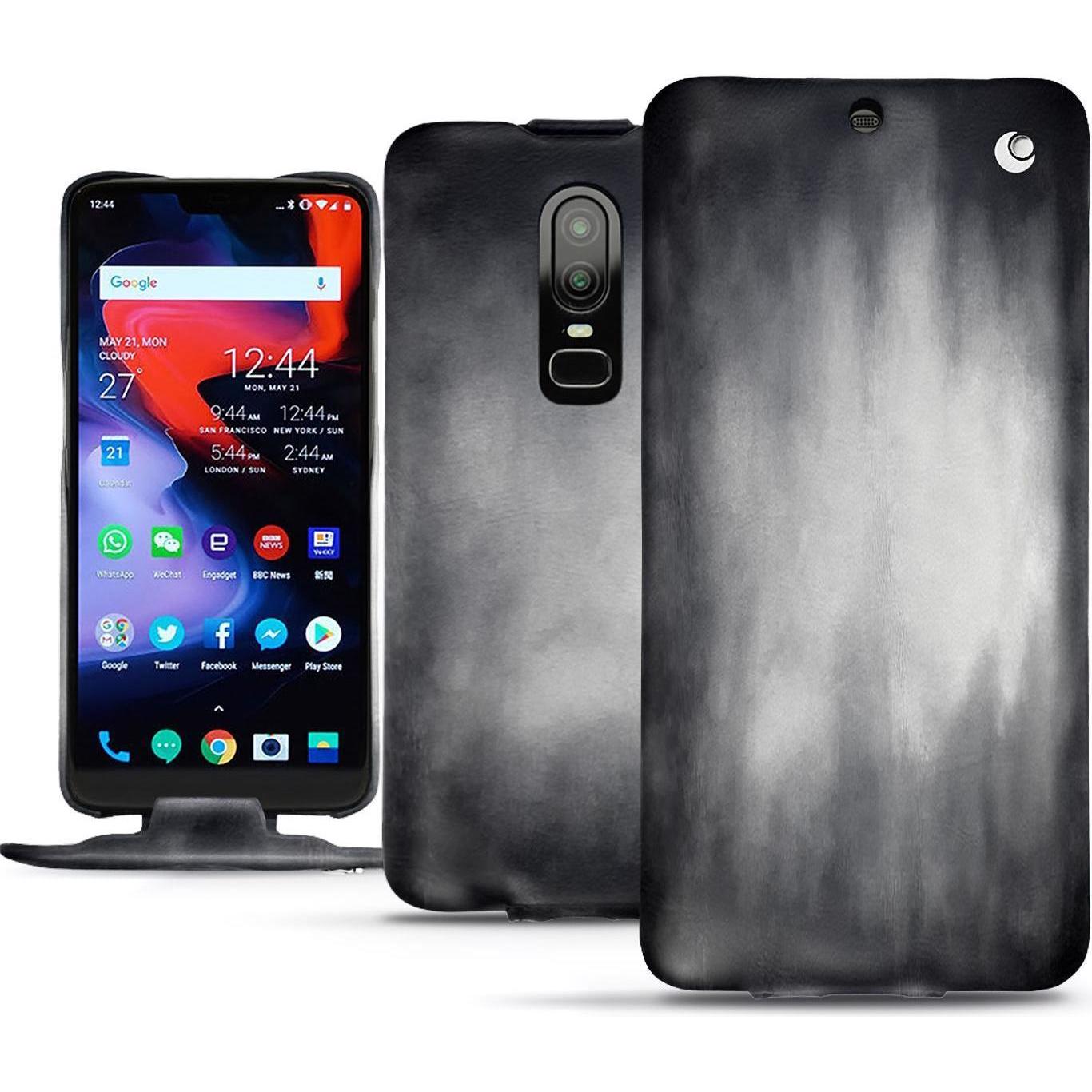 Noreve Lederschutzhülle vertikal (OnePlus 6), Smartphone Hülle, Grau