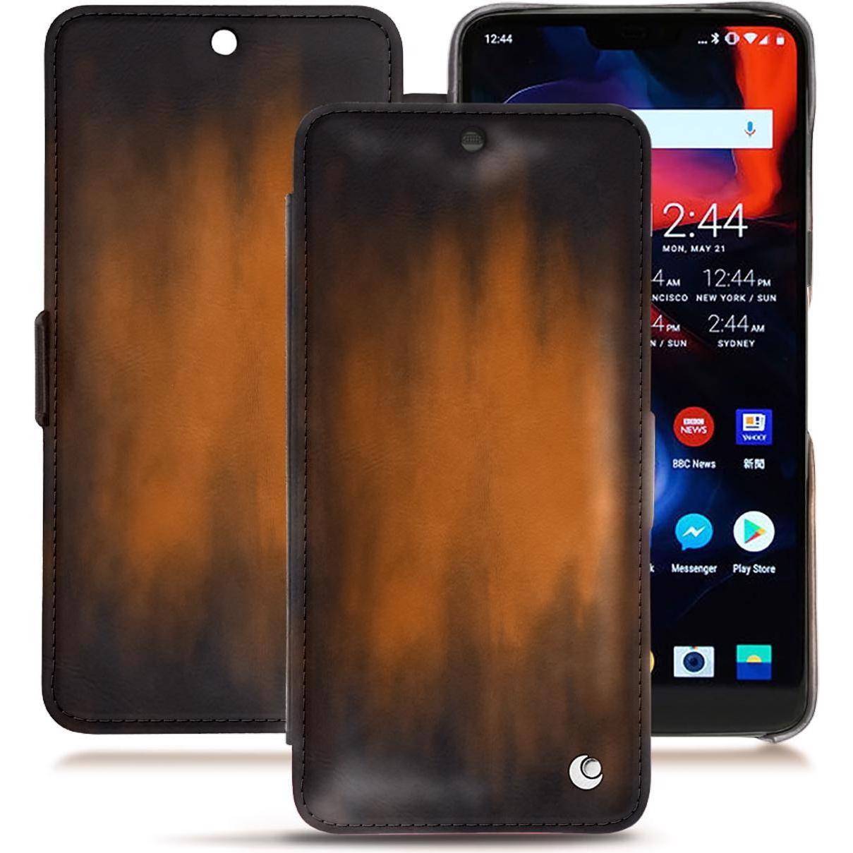 Noreve Lederschutzhülle horizontal (OnePlus 6), Smartphone Hülle, Braun