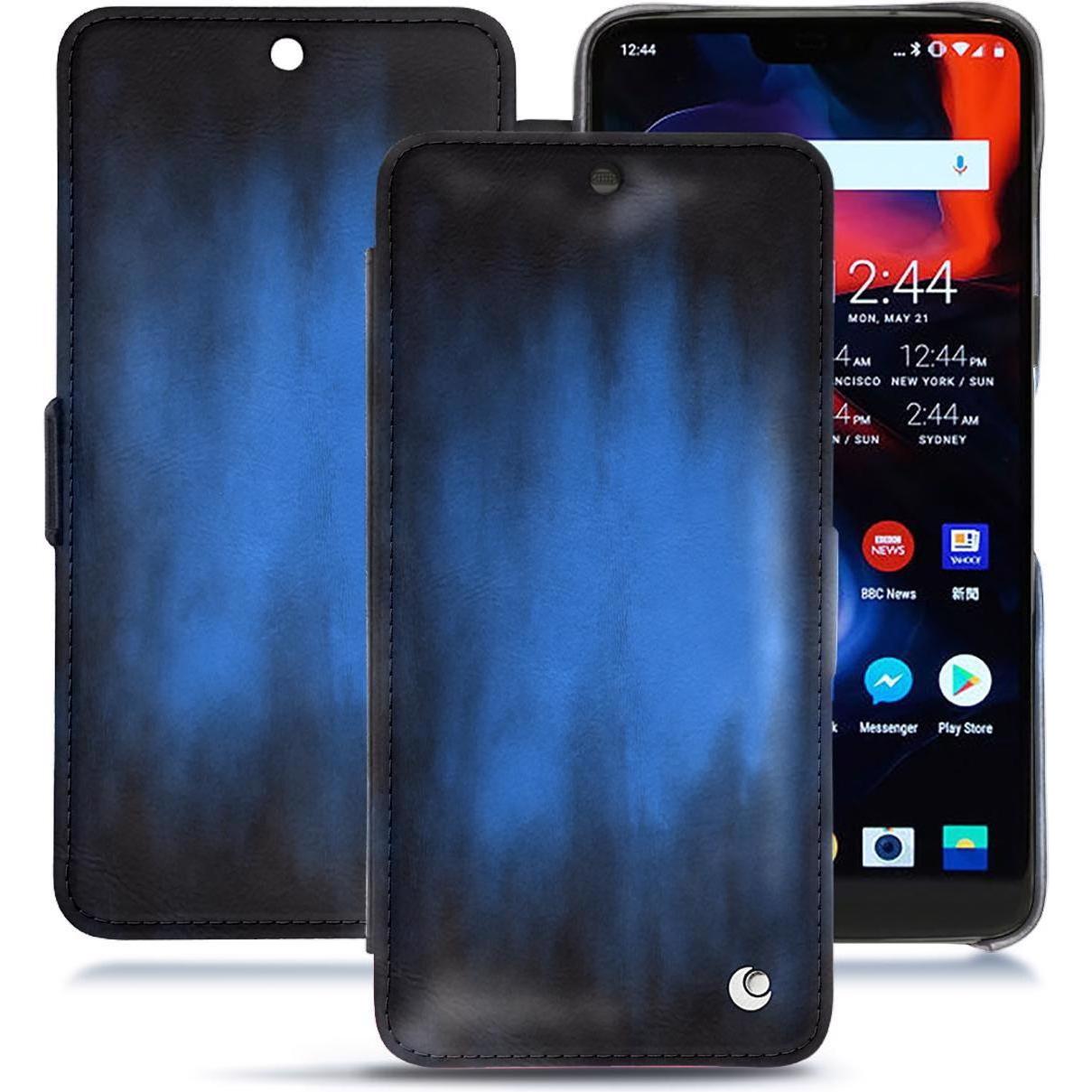 Noreve Lederschutzhülle horizontal (OnePlus 6), Smartphone Hülle, Blau