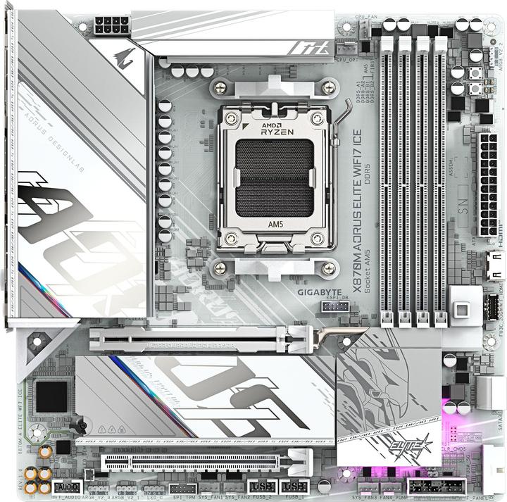 Image du produit Gigabyte X870M AORUS ELITE WIFI7 ICE Bundkort - AMD X870 - AMD AM5 socket - DDR5 RAM - Micro-ATX (AM5, AMD X870, mATX)