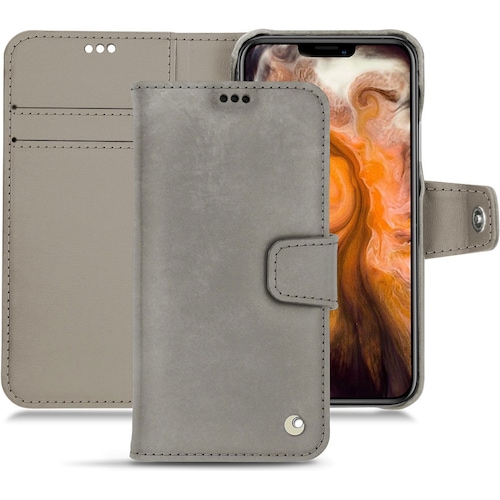 Noreve Lederschutzhülle Wallet (Apple iPhone 11 Pro Max), Smartphone Hülle, Grau