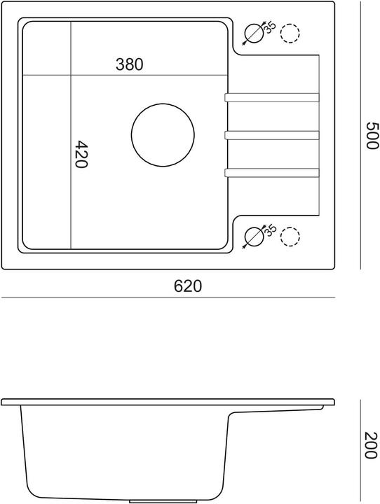 Productafbeelding Steiner PETER 116 Steingran beige granieten spoelbak 1 kom zonder (62x50x20) met sifon en stop (62 cm, 50 cm)