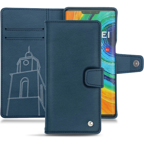 Noreve Lederschutzhülle Wallet (Huawei Mate 30 Pro), Smartphone Hülle, Blau