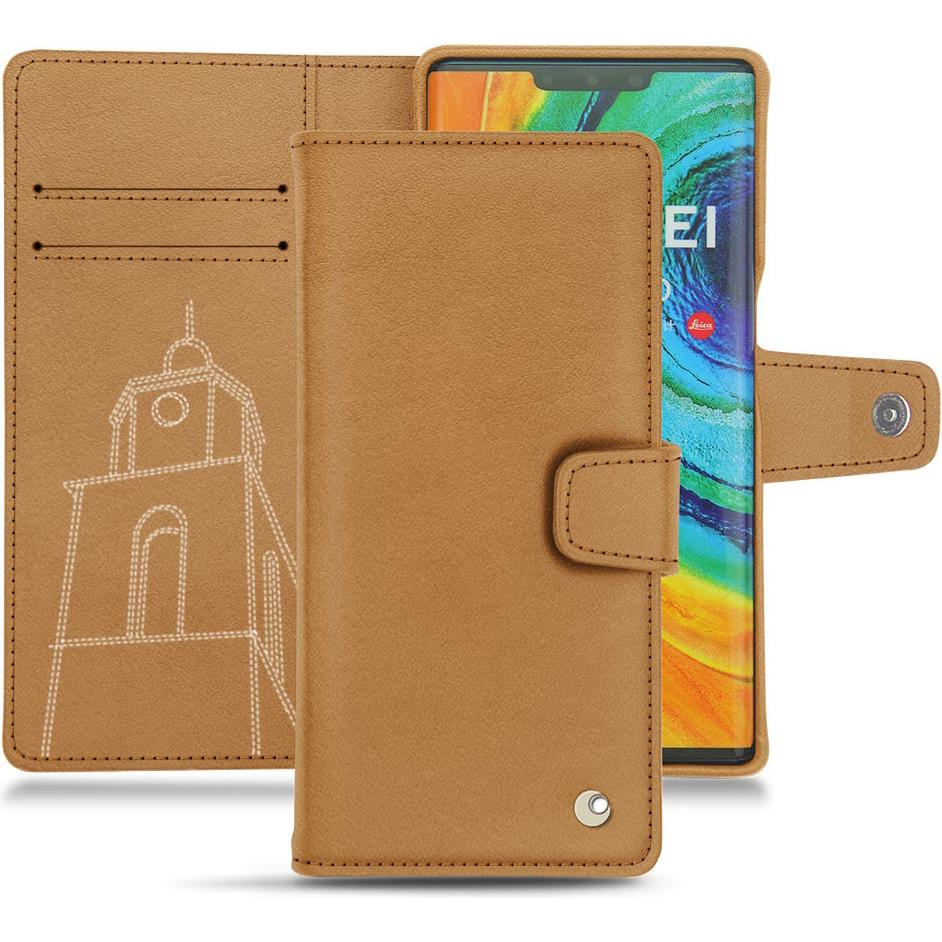Noreve Lederschutzhülle Wallet (Huawei Mate 30 Pro), Smartphone Hülle, Braun