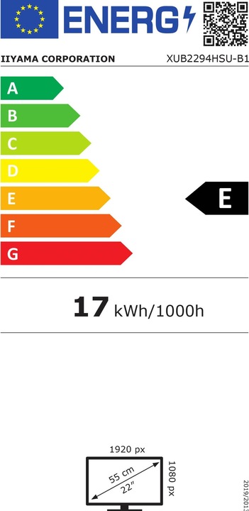 Energie-Label iiyama ProLite XUB2294HSU-B1 (1920 x 1080 Pixel, 21.50")
