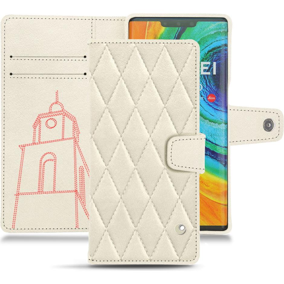 Noreve Lederschutzhülle Wallet (Huawei Mate 30 Pro), Smartphone Hülle, Weiss