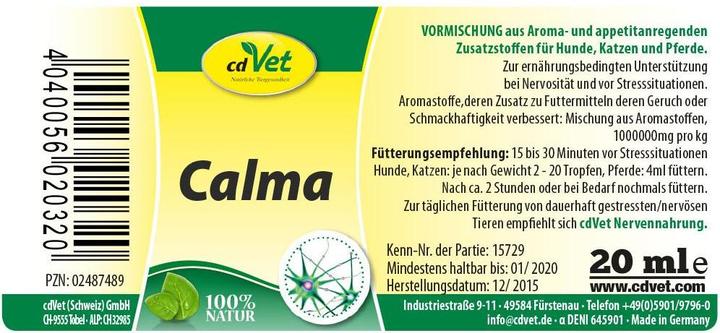 Image du produit cdVet Complément alimentaire pour chiens Calma, 20 ml (Junior, Senior, Adulte, 1 pcs, 30 g)