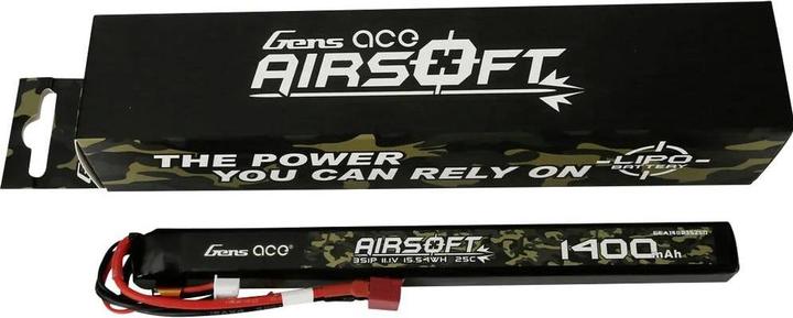 Actual product image Gens Ace 25C 1400mAh 3S1P 11.1V Airsoft Gun Lipo Battery with T Plug (1400 mAh, 11.10 V)