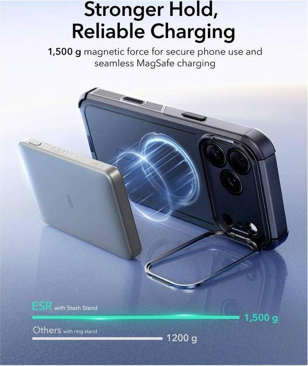 Actual product image ESR Cyber Tough Magnetic Case (Camera Control, Stash Stand), for iPhone 17 Pro Max, Black (Apple iPhone 17 Pro Max)