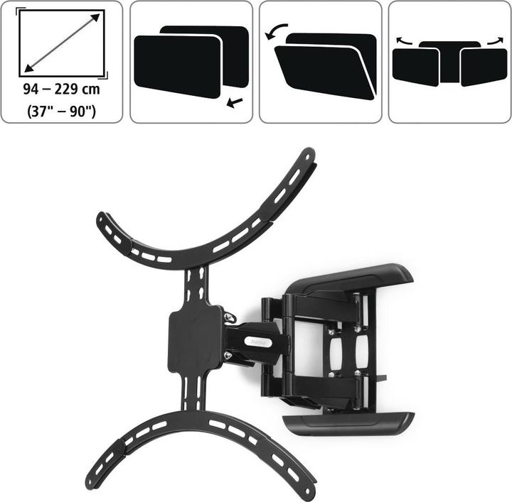 Image du produit Hama Support TV mural, pivotant, inclinable, extensible, 229 cm (90") à 50 kg (Mur, 90", 50 kg)