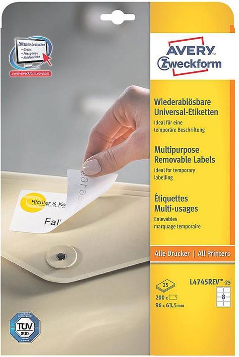 Actual product image Avery Universal labels, ablösbar