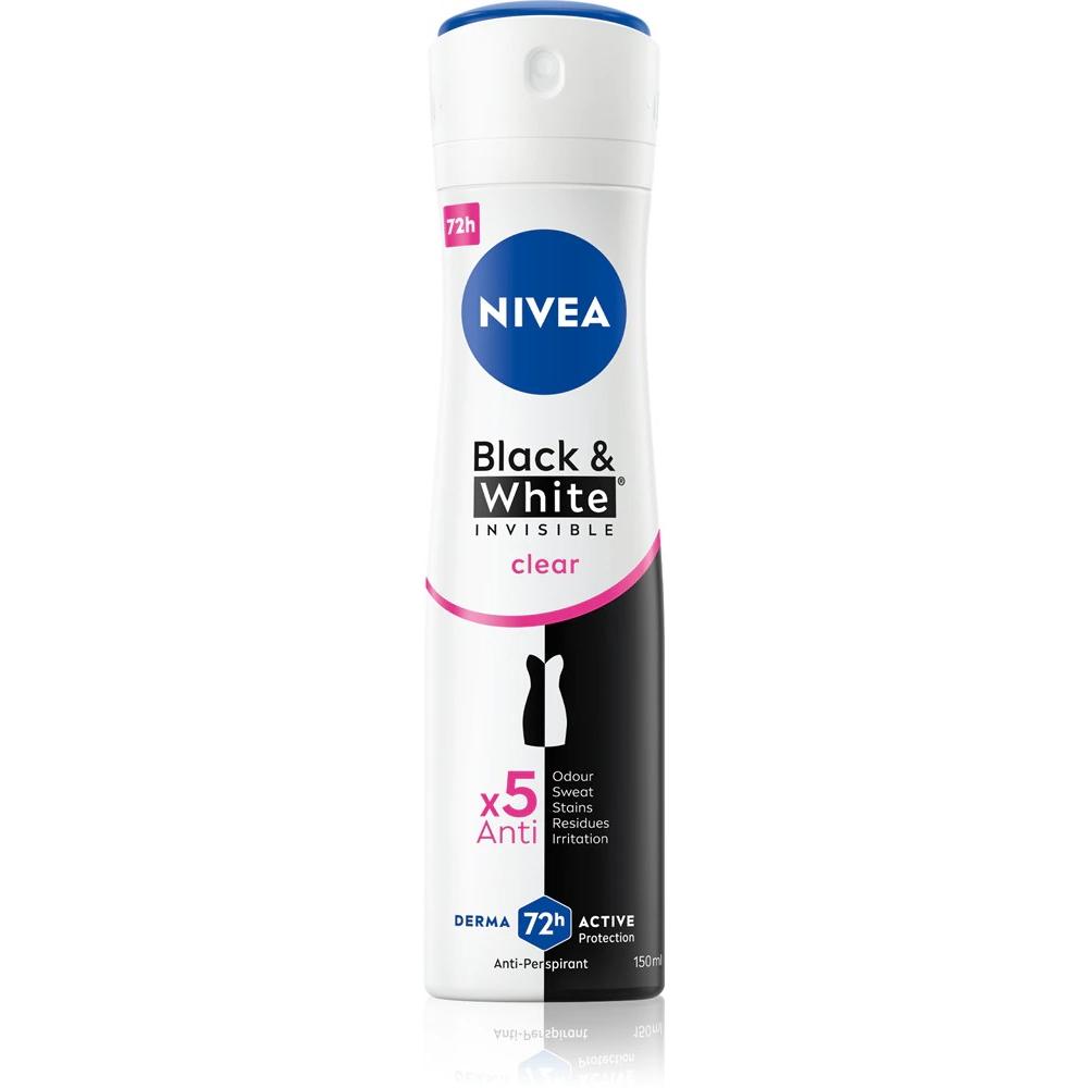 Nivea Donna Bianche/Scuro/Chiaro Deodorante, Antitraspirante Sprayack & White Invisible Pure 150 Ml (Getto Vaporizzato, 150 Ml)