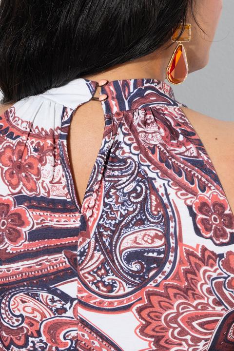 Produktbild Ulla Popken Maxikleid, Boho-Muster, Stehkragen, Volantsaum (46)