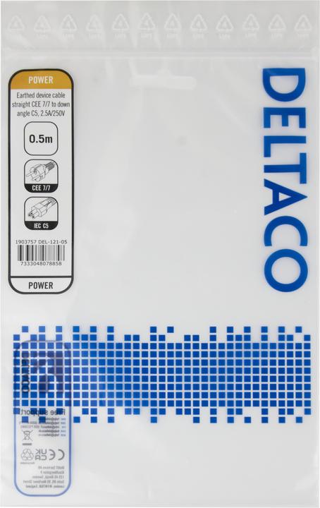 Produktbild Deltaco Device Cable, straight CEE 7/7 - down angle IEC C5, 0,5m (0.50 m)