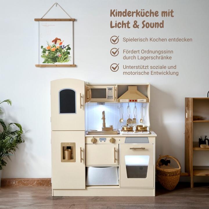 Produktbild Hermex Kinderküche aus Holz mit Zubehör Spielküche Holzküche Spielzeug
