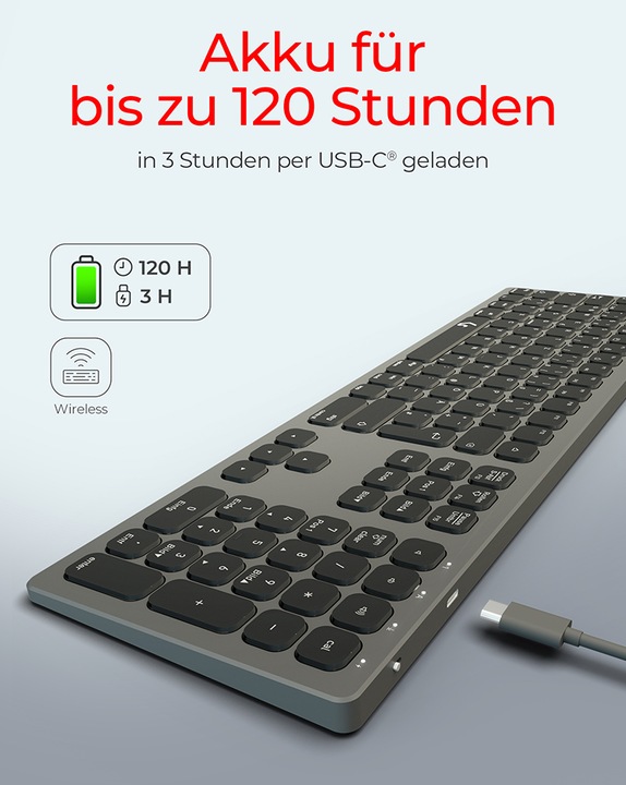 Actual product image KeySonic Full-Size Aluminum Keyboard, Bluetooth® & RF, for Win & macOS (DE, Wireless)
